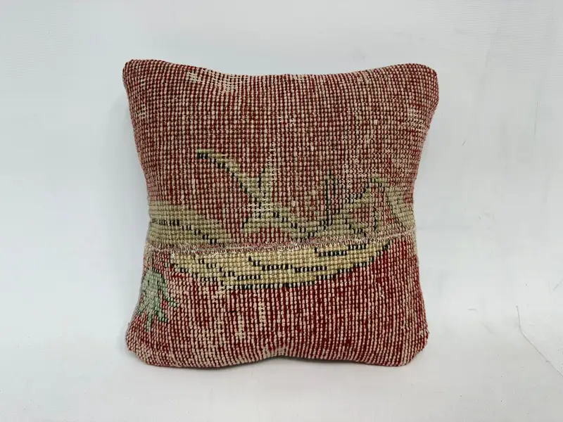 Vintage Kilim Throw Pillow, Ethnic Throw Pillow Sham, Nomadic Pillow, Pillow Sham, Ethnical Kilim Rug Pillow, Gift Pillow, 12x12 Red Pillow Sham - 1