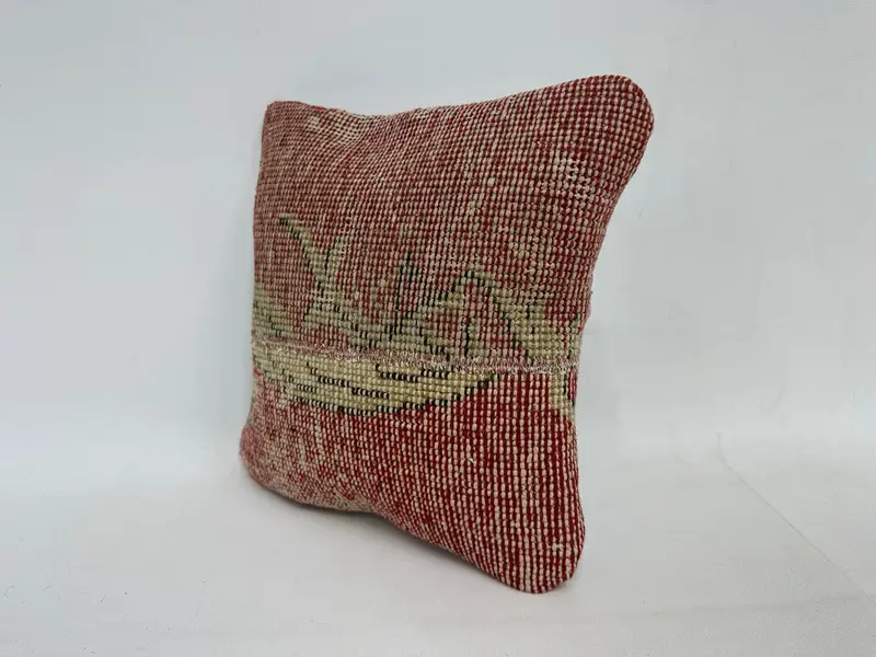 Vintage Kilim Throw Pillow, Ethnic Throw Pillow Sham, Nomadic Pillow, Pillow Sham, Ethnical Kilim Rug Pillow, Gift Pillow, 12x12 Red Pillow Sham - 4
