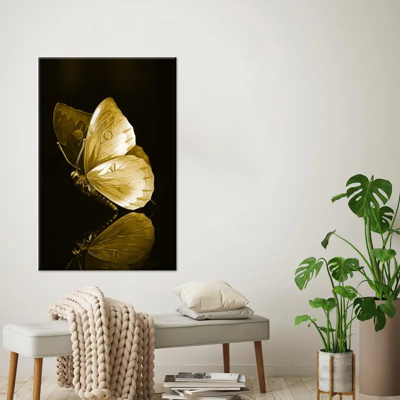 Moderne, luxuriöse, mit Goldschmetterlingen bedruckte Leinwand für elegantes Dekor