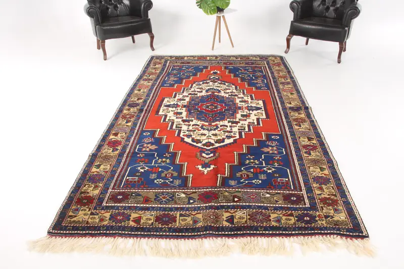 5.6x9.9 ft Rug, Large Turkish Rug, Red Oushak Bordered Rug - 1