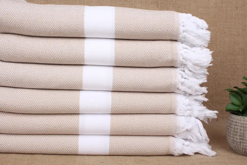 Toalla de playa Monogram Beige Diamond, algodón turco, 40x71 pulgadas