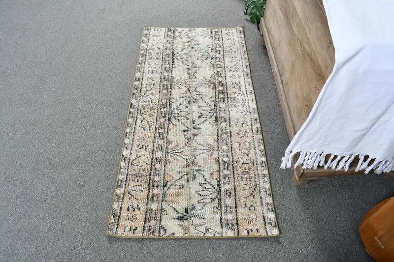 2.1x4.4 ft Vintage Halı, Kahverengi Çiçekli Türk Halısı Yün - 1