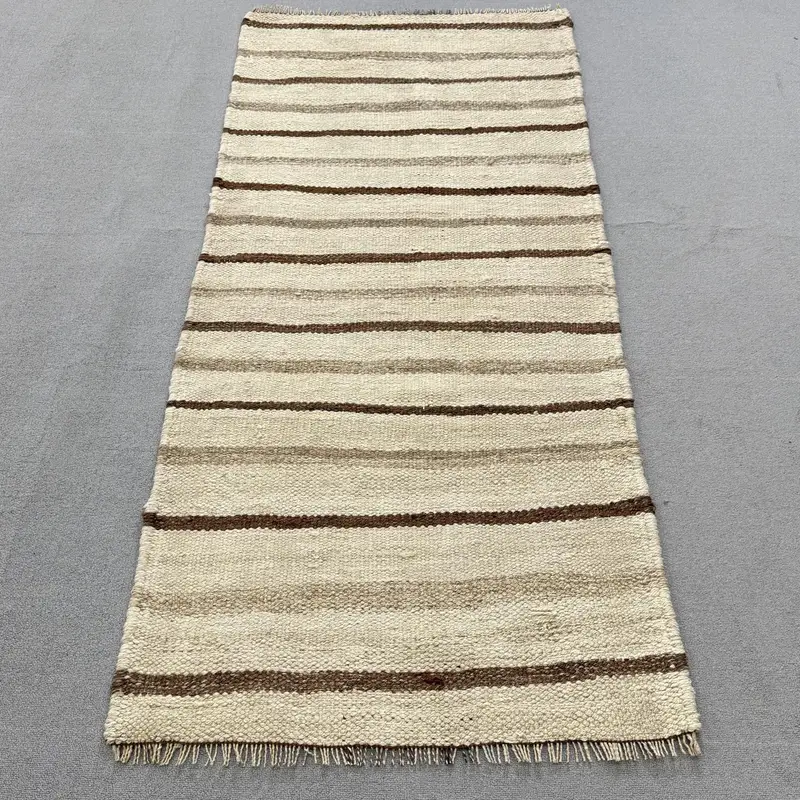 Vintage Türk Halısı, 2.6x6.1 ft Kilim Halı, Kahverengi Beyaz Ombré Halı - 1