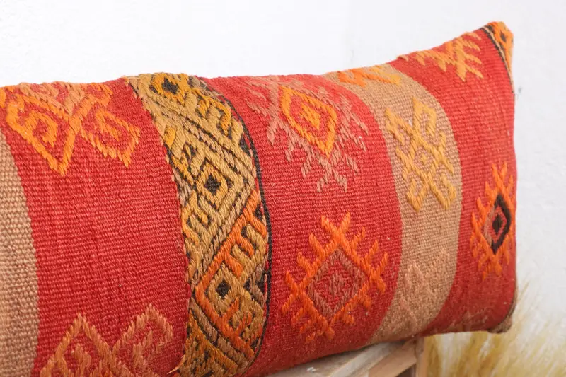 Couch Pillow Cover, Pillow for Couch, 12x36 Red Pillow Cover, Boho Pillow Sham Cover, Turkish Kilim Pillow, Boho Chic Pillow Cover, Cushion Cover - 5