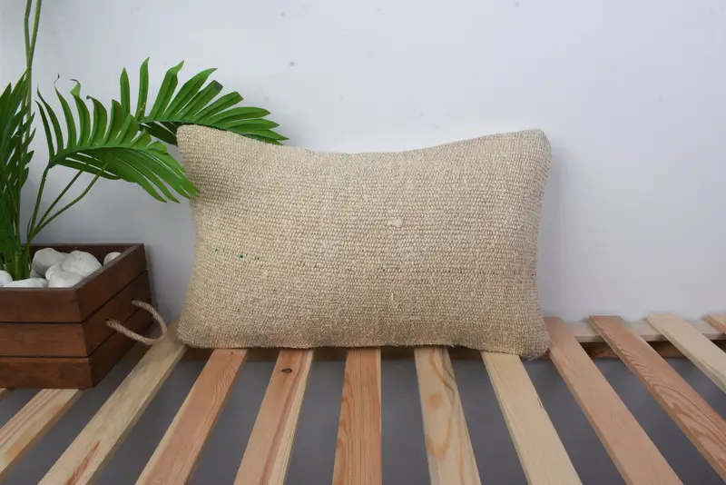 Bench Pillow, Vintage Pillow, Pillow Sham, Turkish Pillow, Outdoor Patio Cushion Cover, Turkish Kilim Pillow, 12x20 Beige Cushion Case - 1