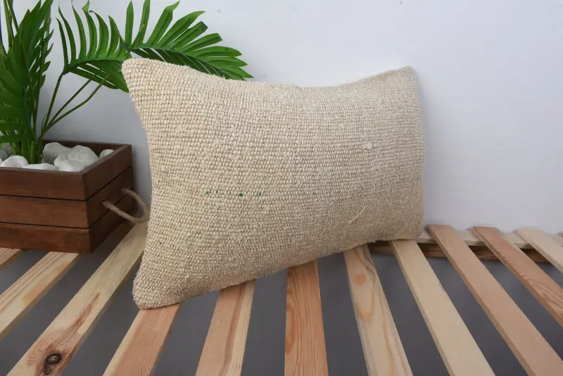 Bench Pillow, Vintage Pillow, Pillow Sham, Turkish Pillow, Outdoor Patio Cushion Cover, Turkish Kilim Pillow, 12x20 Beige Cushion Case - 4