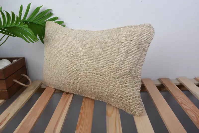 Bench Pillow, Vintage Pillow, Pillow Sham, Turkish Pillow, Outdoor Patio Cushion Cover, Turkish Kilim Pillow, 12x20 Beige Cushion Case - 5