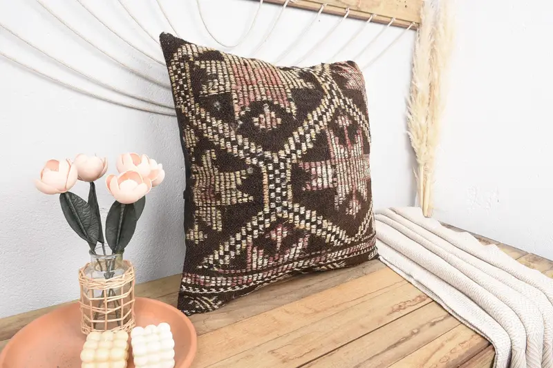 Turkish Pillow, Pillow for Sofa, Ottoman Cushion, 24x24 Beige Cushion, Cushion Case, Boho Pillow Sham Cover, Decorative Bolster Cushion Cover - 1
