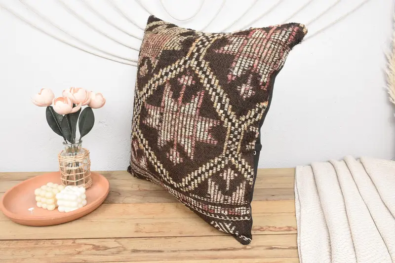 Turkish Pillow, Pillow for Sofa, Ottoman Cushion, 24x24 Beige Cushion, Cushion Case, Boho Pillow Sham Cover, Decorative Bolster Cushion Cover - 4