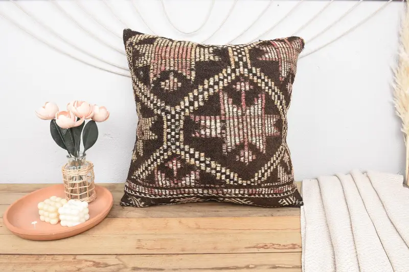 Turkish Pillow, Pillow for Sofa, Ottoman Cushion, 24x24 Beige Cushion, Cushion Case, Boho Pillow Sham Cover, Decorative Bolster Cushion Cover - 2