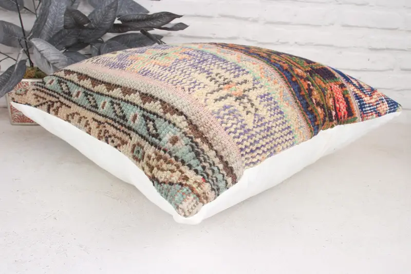 Vintage Kilim Pillow, Boho Pillow, Pillow Cover, Handmade Kilim Cushion, Pattern Throw Pillow Sham, 20x20 Red Pillow Sham, Floor Pillow Cover - 6