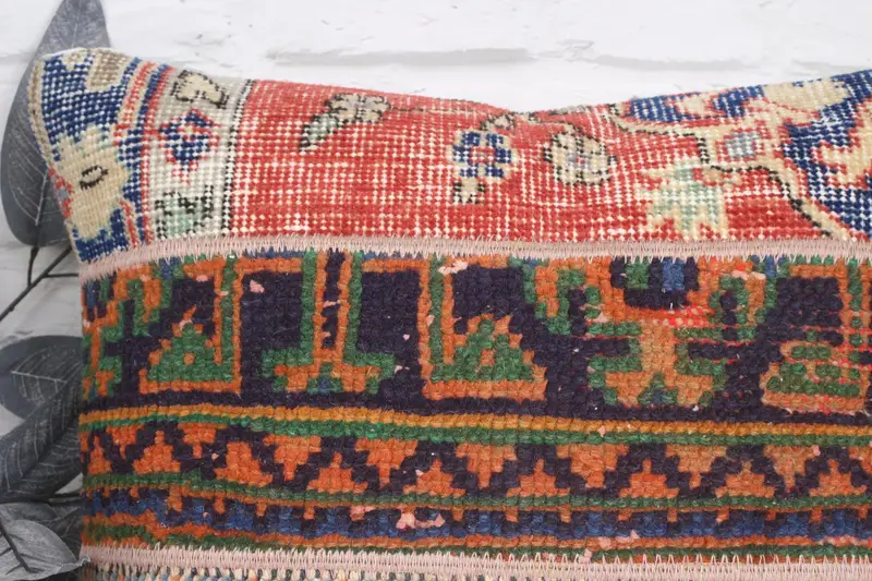 Vintage Kilim Pillow, Boho Pillow, Pillow Cover, Handmade Kilim Cushion, Pattern Throw Pillow Sham, 20x20 Red Pillow Sham, Floor Pillow Cover - 2
