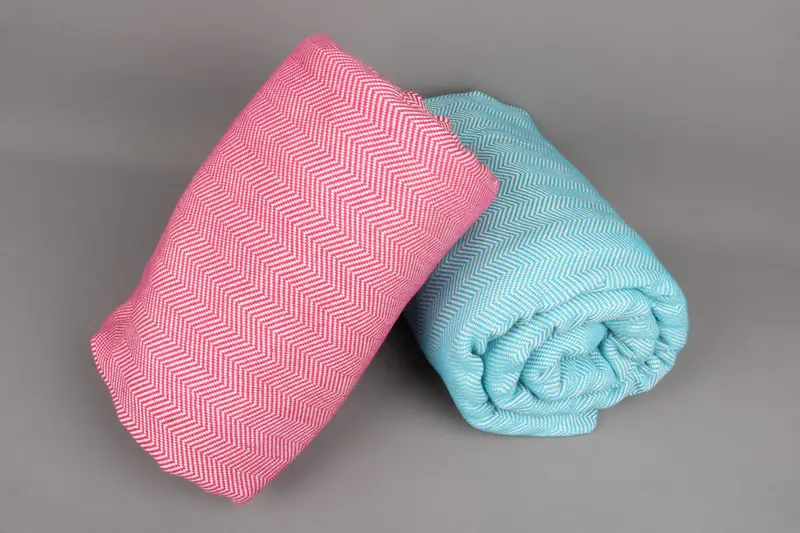 Handmade Chevron Cotton Blanket Beige Sashiko, 63x83 Inches