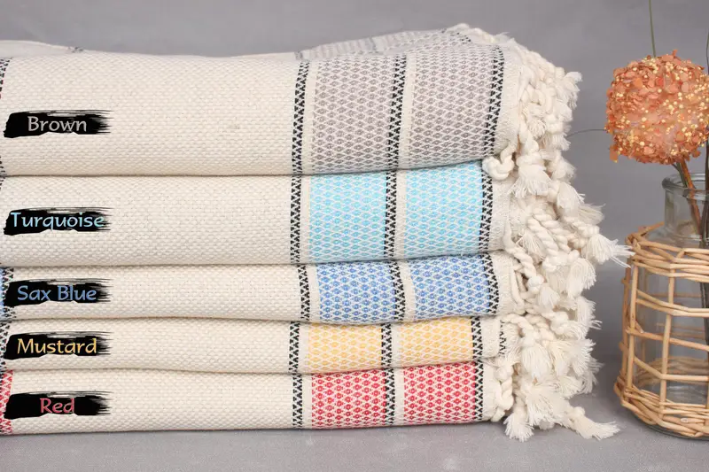 104x96 Cotton Striped Towel, Turkish Tablecloth, Baby Boy Gift, Woven Throw Blanket, Monogram Blanket, Spooky Bachelorette Party, Housewarming Gift - 1