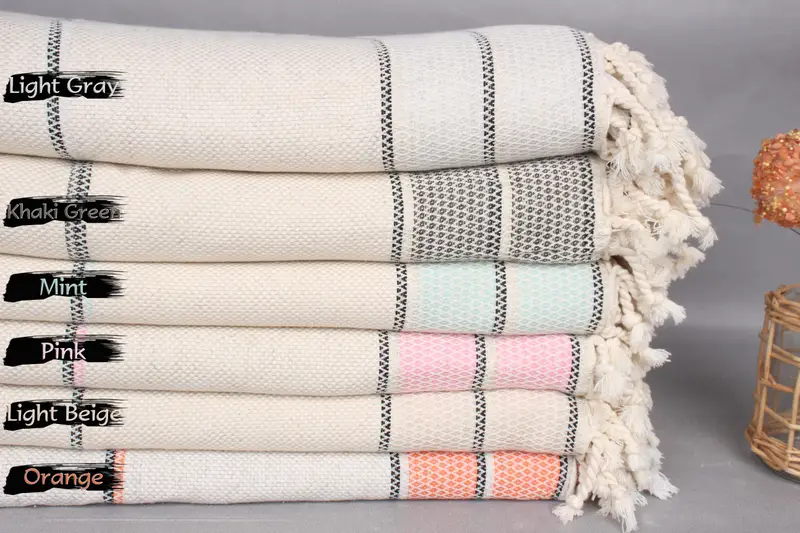 104x96 Cotton Striped Towel, Turkish Tablecloth, Baby Boy Gift, Woven Throw Blanket, Monogram Blanket, Spooky Bachelorette Party, Housewarming Gift - 2