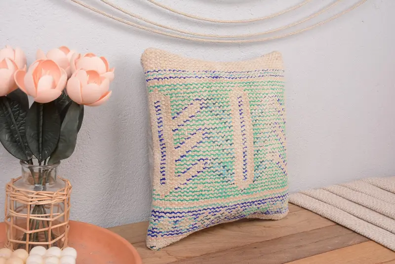 Grünes südwestliches besticktes Kissen, 14x14 Vintage Wurfkissen