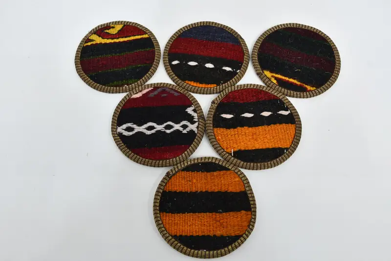 Böhmisches Rundes Untersetzer-Set, orange und braune Untersetzer