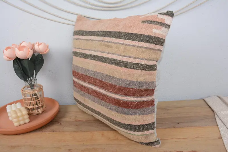 Aesthetic Cushion, Vintage Kilim Pillow, Pillow for Couch, Pillow Sham, Boho Pillow, Outdoor Throw Pillow Cover, 20x20 Beige Pillow - 4