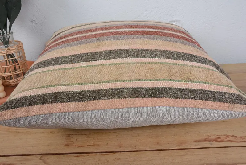 Aesthetic Cushion, Vintage Kilim Pillow, Pillow for Couch, Pillow Sham, Boho Pillow, Outdoor Throw Pillow Cover, 20x20 Beige Pillow - 5