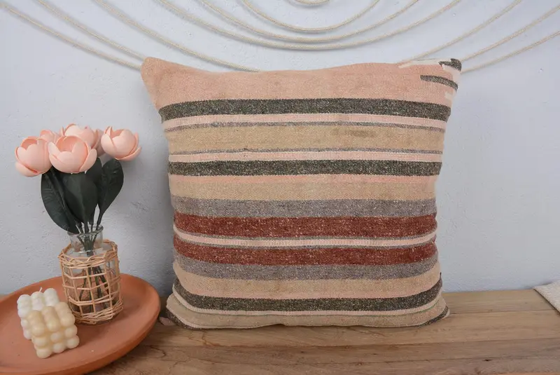 Aesthetic Cushion, Vintage Kilim Pillow, Pillow for Couch, Pillow Sham, Boho Pillow, Outdoor Throw Pillow Cover, 20x20 Beige Pillow - 2