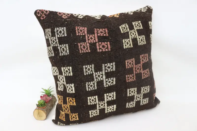 Boho Pillow, Pillow Case, Handmade Kilim Cushion, 28x28 Brown Pillow Cover, Morroccon Kilim Cushion Cushion Cover, Antique Pillows - 3