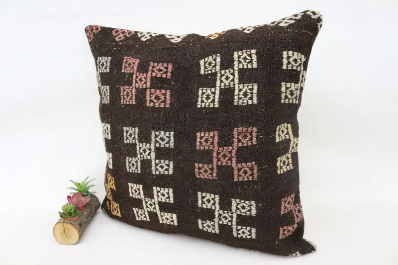 Boho Pillow, Pillow Case, Handmade Kilim Cushion, 28x28 Brown Pillow Cover, Morroccon Kilim Cushion Cushion Cover, Antique Pillows - 5