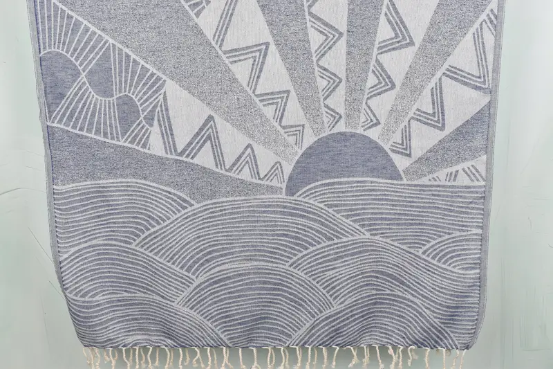 Cappadocia Beach Towel Navy Cotton Handmade, 40x67 Inches