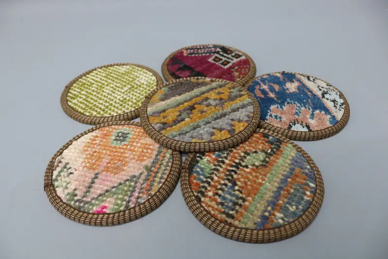 Posavasos étnico rojo y azul, almohadilla de vidrio duradera y elegante