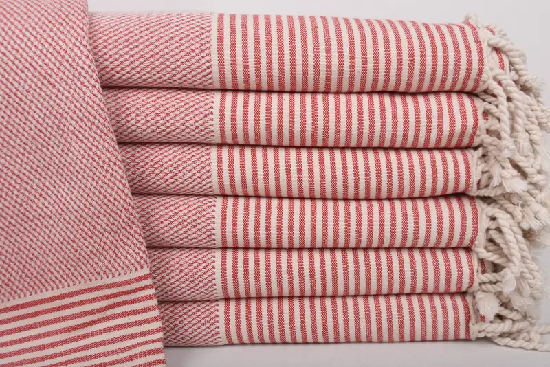 Monogrammed Beach Towel Turkish Cotton Red Stripes, 70x36 Inches