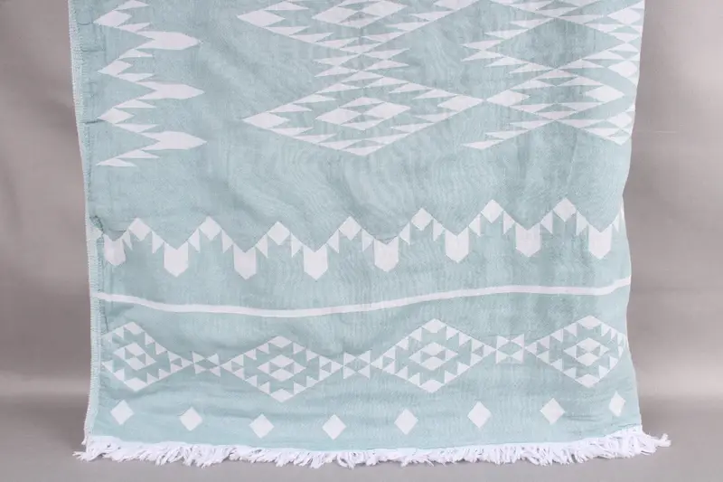 Handwoven Turkish Blanket Green Throw Geometric, 60x71 Inches