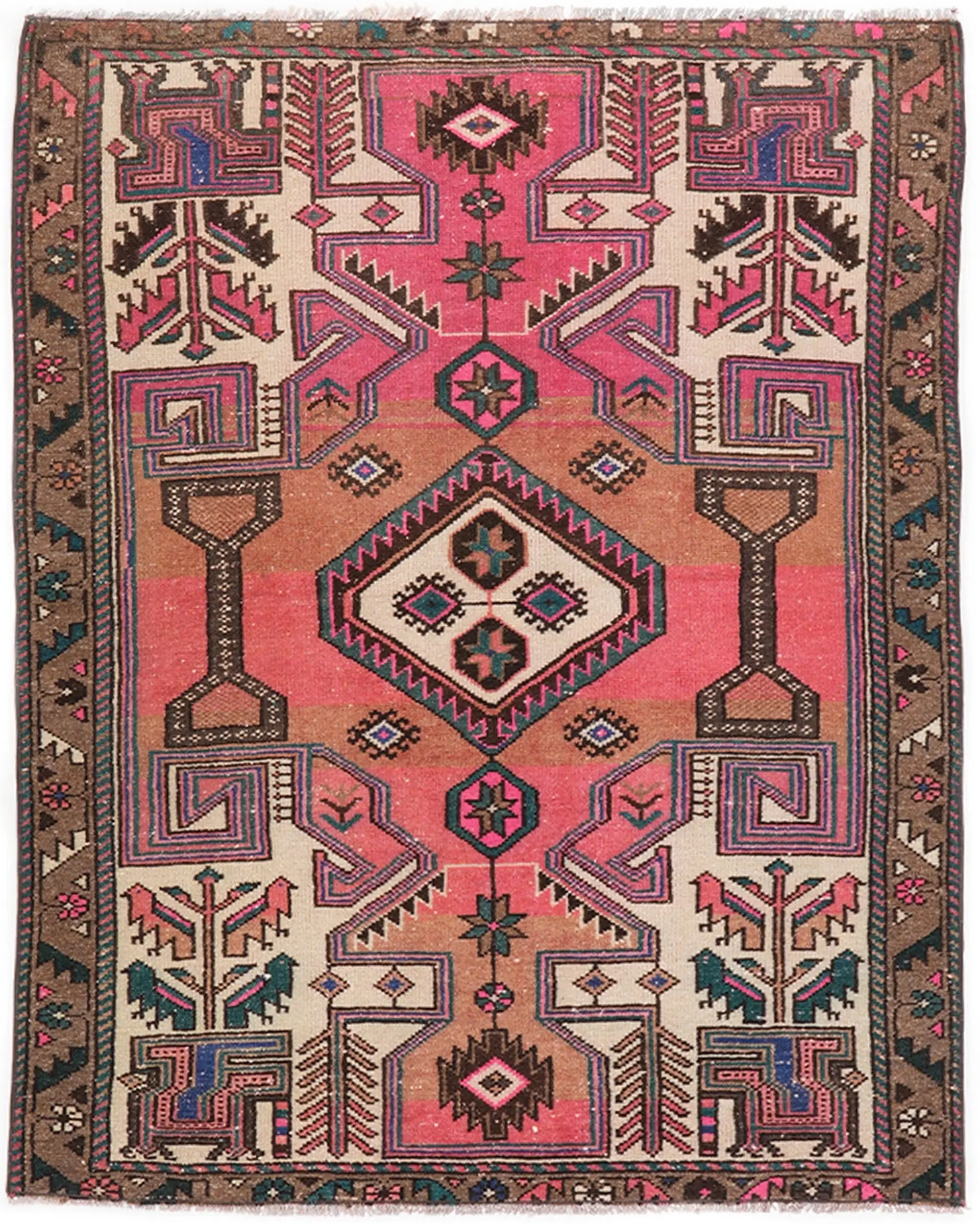 Turkish Vintage Small Rug 3.3x4.5 ft, Red Blue Rug - 1