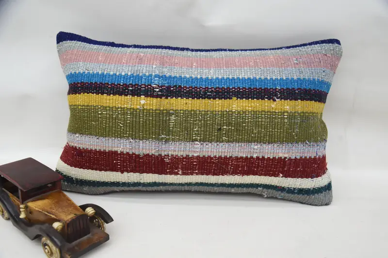 Vintage Gift Pillow Cover, Blue 12x20 inch Pillow, Balcony Striped Pillow Sham - 1