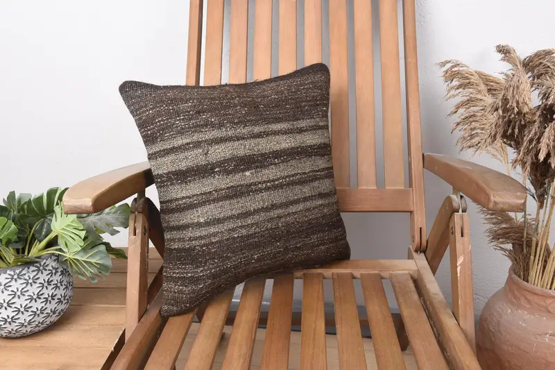 Kilim Pillow Cover, Vintage Pillow, Cushion Case, Boho Pillow, Garden Pillow Sham, 16x16 Brown Pillow, Authentic Pillow Sham, Luxury Cushion Cover - 1