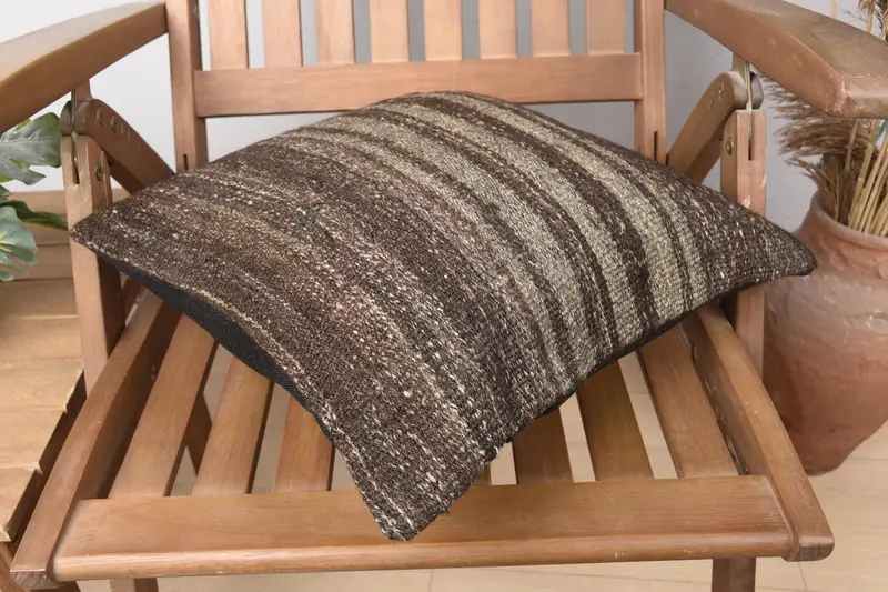 Kilim Pillow Cover, Vintage Pillow, Cushion Case, Boho Pillow, Garden Pillow Sham, 16x16 Brown Pillow, Authentic Pillow Sham, Luxury Cushion Cover - 4