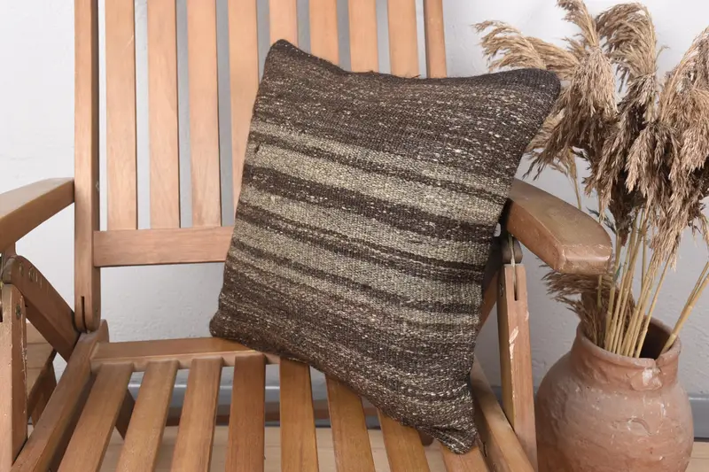 Kilim Pillow Cover, Vintage Pillow, Cushion Case, Boho Pillow, Garden Pillow Sham, 16x16 Brown Pillow, Authentic Pillow Sham, Luxury Cushion Cover - 3