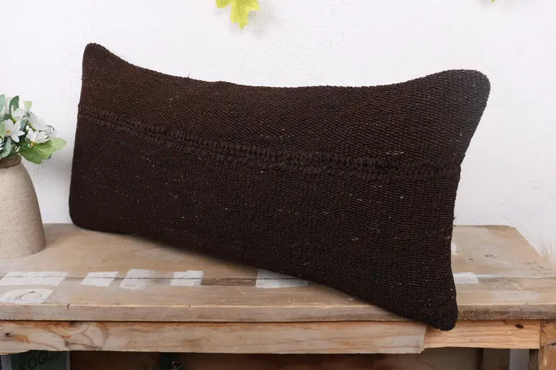 Bolster Cushion Case, Cushion, Vintage Pillow, 12x24 Brown Pillow Case, Kilim Pillow, Ethnic Pillow Cover Cushion Case, Turkish Kilim Pillow - 4
