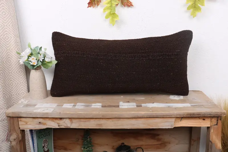 Bolster Cushion Case, Cushion, Vintage Pillow, 12x24 Brown Pillow Case, Kilim Pillow, Ethnic Pillow Cover Cushion Case, Turkish Kilim Pillow - 1