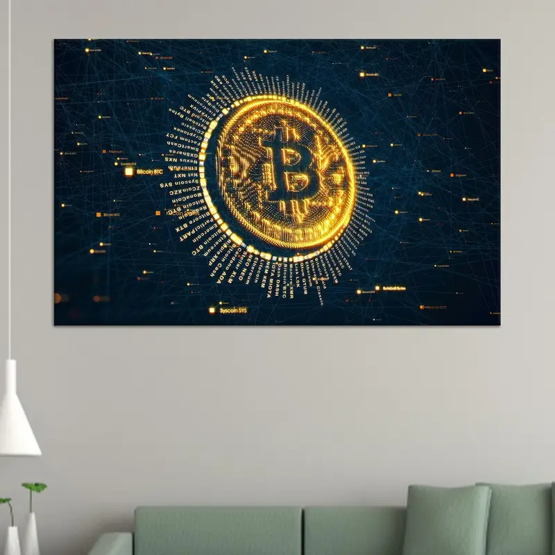 Elegante Bitcoin-Netzwerk-Leinwand: Künstlerischer Bürodekor-Druck