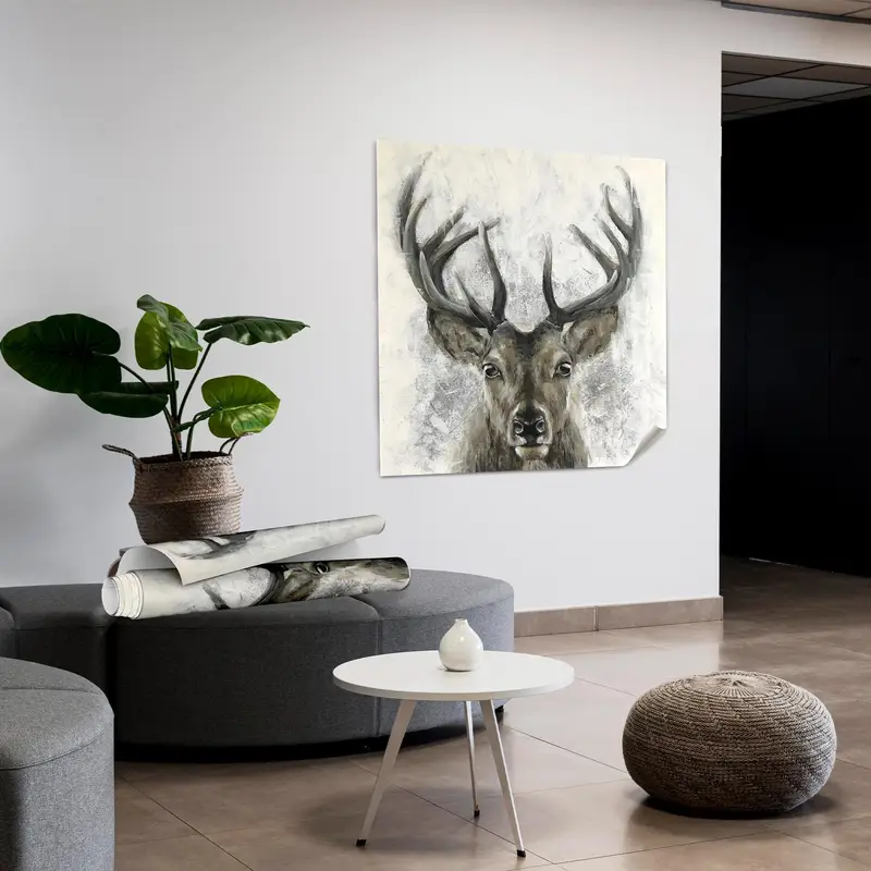 Modern Soyut Geyik Kanvas: Çiftlik Evi Loft Dekoru, Baskılı Sanat