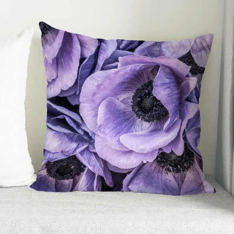 Anemone Purple Flower Bouquet Modern Printed Pillow