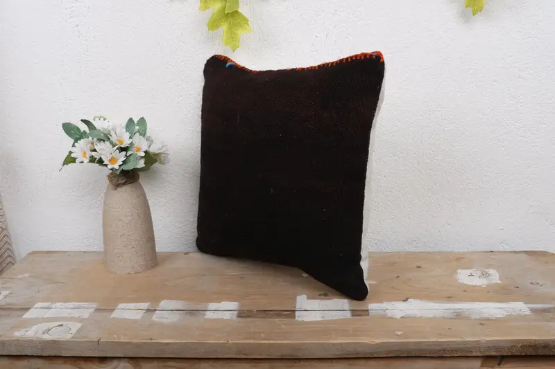 Cushion Case, Interior Designer Pillow, Patio Cushion, Kilim Cushion Sham, Turkish Kilim Pillow, Pet Cushion Cover, 12x12 Black Pillow Cover - 4