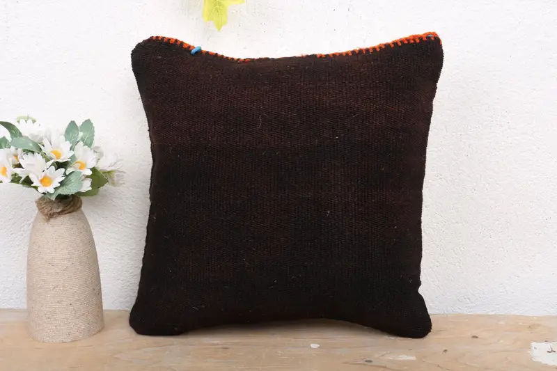 Cushion Case, Interior Designer Pillow, Patio Cushion, Kilim Cushion Sham, Turkish Kilim Pillow, Pet Cushion Cover, 12x12 Black Pillow Cover - 2