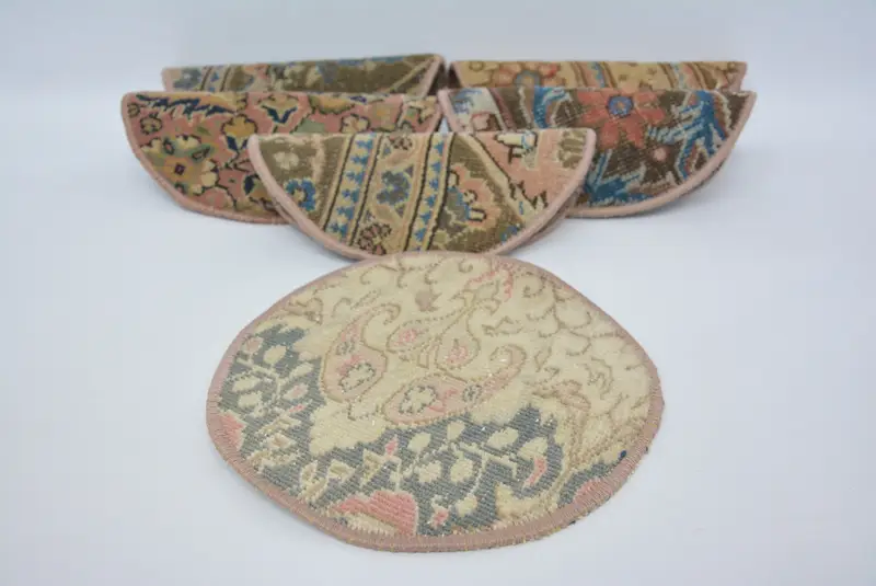 Elegantes manteles individuales Kilim en marrón y beige, juego de seis