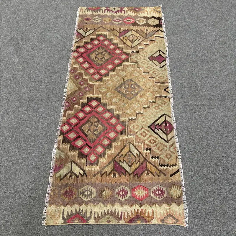 Turkish Vintage Rug, 2.2x5.7 ft Kilim Rug, Brown Red Moroccan Rug - 1