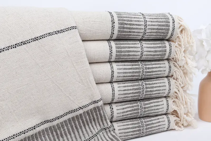 70x40 Linen Striped Towel, Turkish beach towel, Personalized Gift, Guest Towel, Grandma Gift, Soft and absorbent Turkish towel, Embroidered Towel - 1