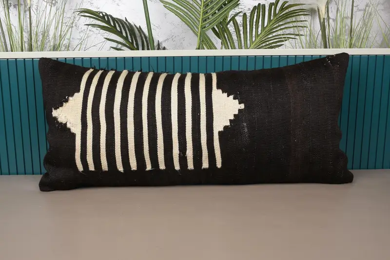 Braunes und beiges Patchwork-Wurfkissen, 16 x 36 handgefertigtes Kissen