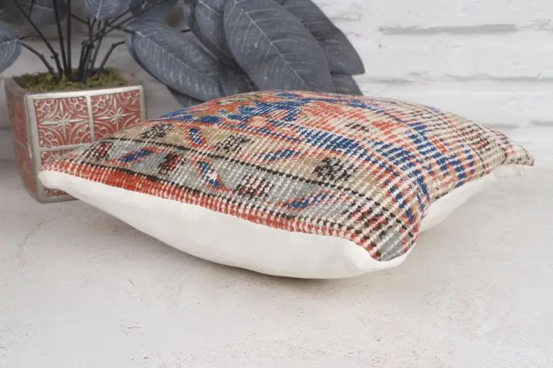 Authentic Pillow, Vintage Cushion Cover, Turkish Pillow, Custom Pillow Cover, 12x12 Blue Cushion, Pillow, Vintage Pillow, Ethnical Kilim Rug Pillow - 6