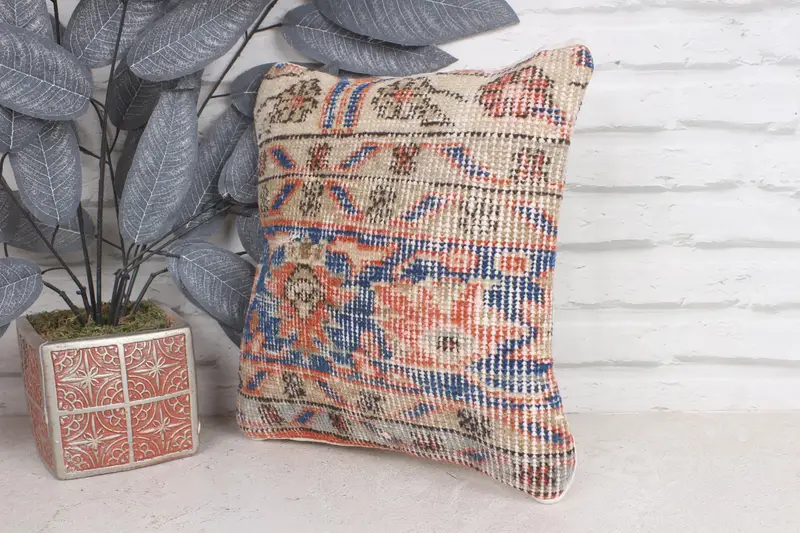 Authentic Pillow, Vintage Cushion Cover, Turkish Pillow, Custom Pillow Cover, 12x12 Blue Cushion, Pillow, Vintage Pillow, Ethnical Kilim Rug Pillow - 3