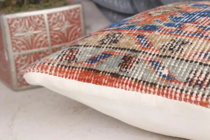 Authentic Pillow, Vintage Cushion Cover, Turkish Pillow, Custom Pillow Cover, 12x12 Blue Cushion, Pillow, Vintage Pillow, Ethnical Kilim Rug Pillow - 7