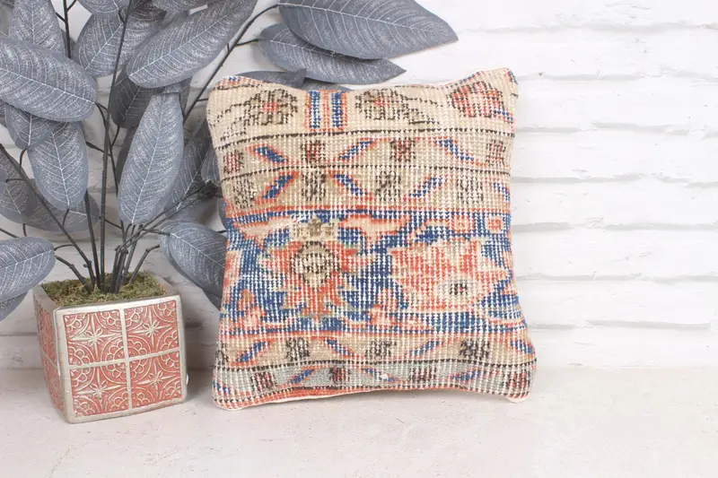 Authentic Pillow, Vintage Cushion Cover, Turkish Pillow, Custom Pillow Cover, 12x12 Blue Cushion, Pillow, Vintage Pillow, Ethnical Kilim Rug Pillow - 1